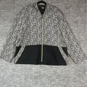 Onque Casual Hooded Zip Jacket Athleisure Streetwear Minimalist Black White 2X